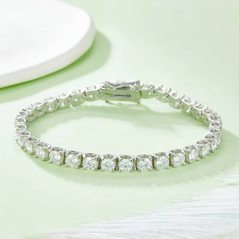 Sparkling 3mm Moissanite Halo Tennis Bracelet High Quality Platinum Plating Non Fade 925 Sterling Silver Hip Hop Jewelry for Men