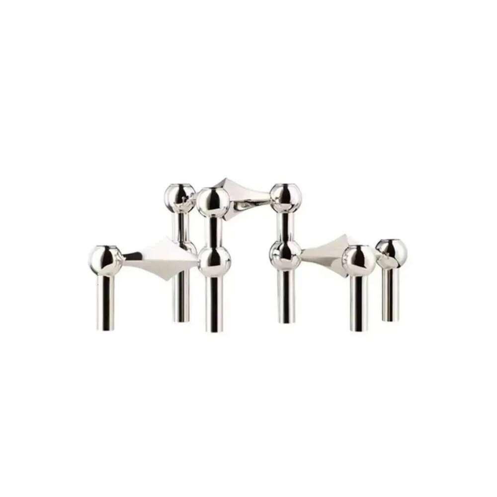 Silver Candlestick Metal Molecular Structure Candle Holder Centerpiece Living Room Decoration Gift Home Decore Candelabra XJ260305