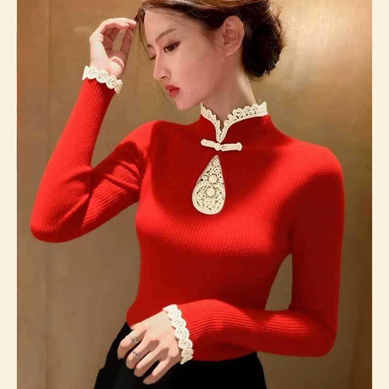 Chinese-Style Winter 2025 High-End Sweater With An Elegant And Sophisticated Vibe, In Ankara Red, Slim-Fit Long-Sleeve Knitted Top Asia Size