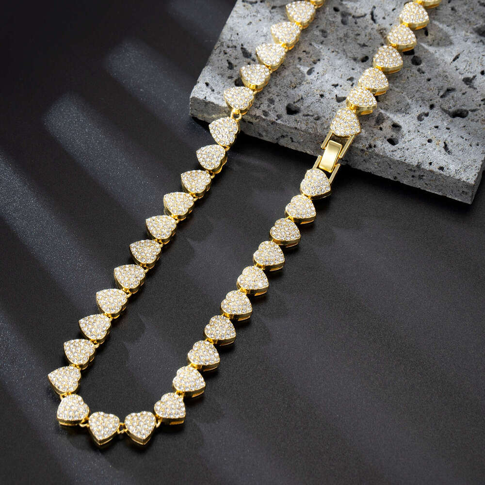 European and American cross-border high-quality heart-shaped Cuban necklace 10mm alloy full diamond women's bracelet hip-hop jewelry factory