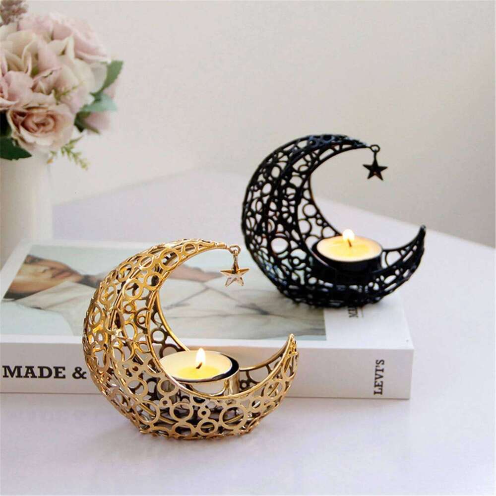 New Crystal Pillar Shaped Metal Moon Candle Stand Decorative Candlestick Holders For Table XJ260305