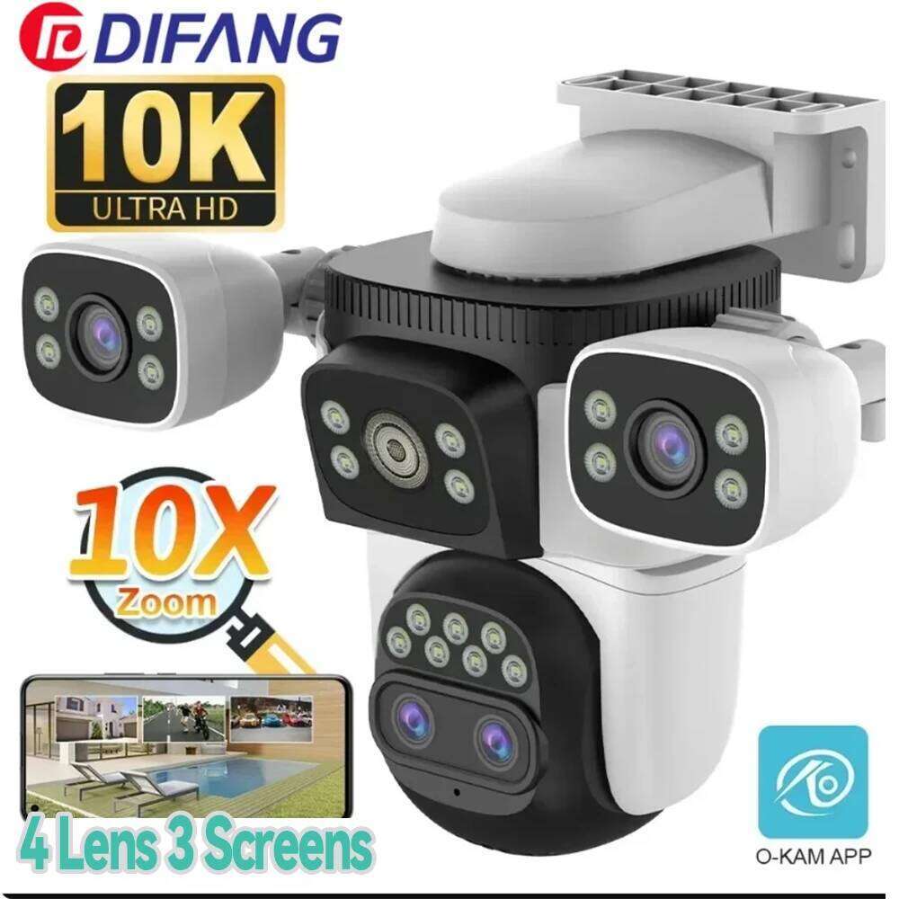 Outdoor 10K Optical 10X Zoom 20MP WiFi Four Lens Three Screens PTZ Human Two Way Audio Auto Tracking Security Camera CCTV 26W0306