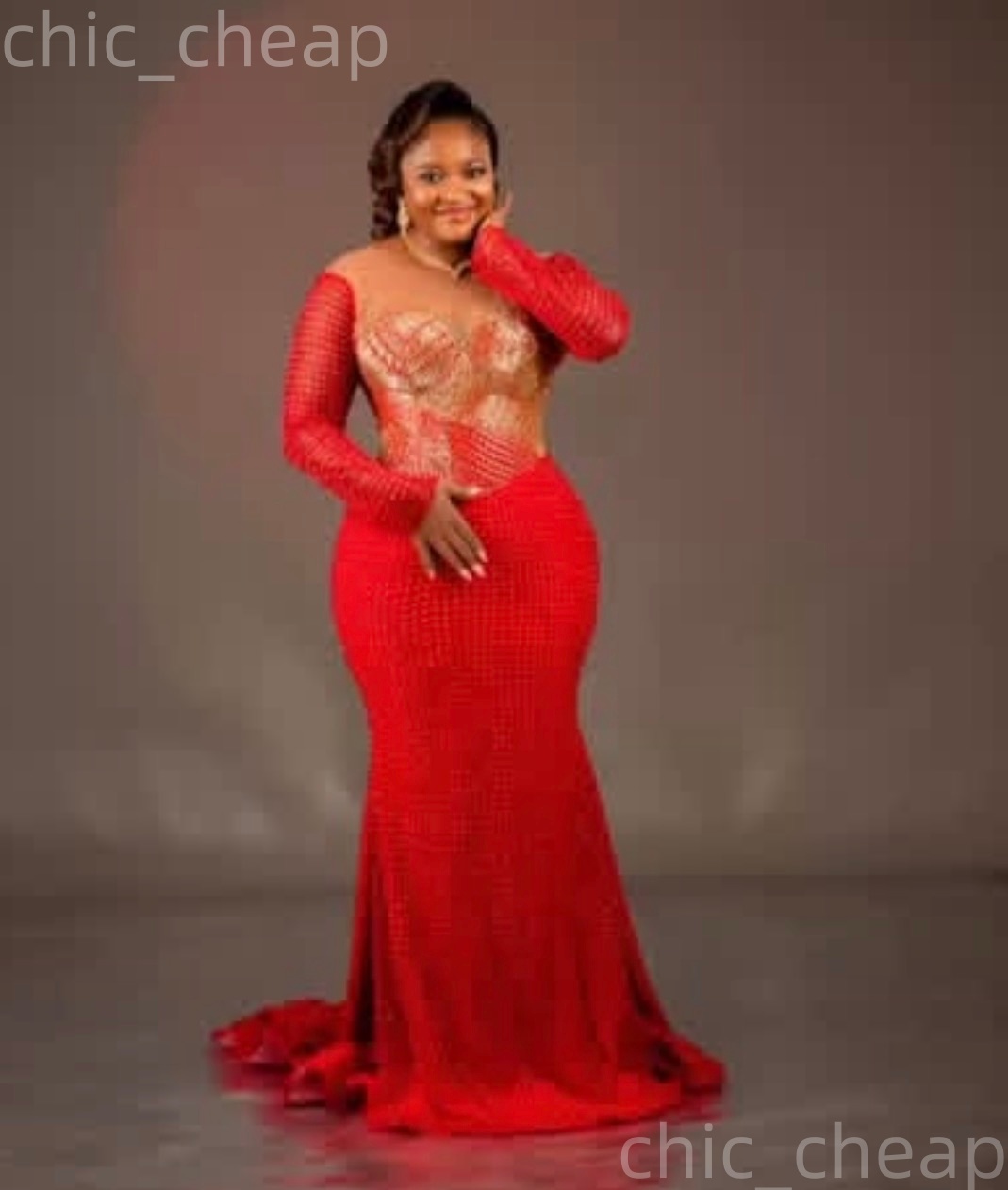 Aso Ebi Red Prom Dress 2026 Mermaid Prom Dress Beaded Crystals Sheer Neck Evening Dresses For Black Women Birthday Party Formal Receiption Gowns Dress