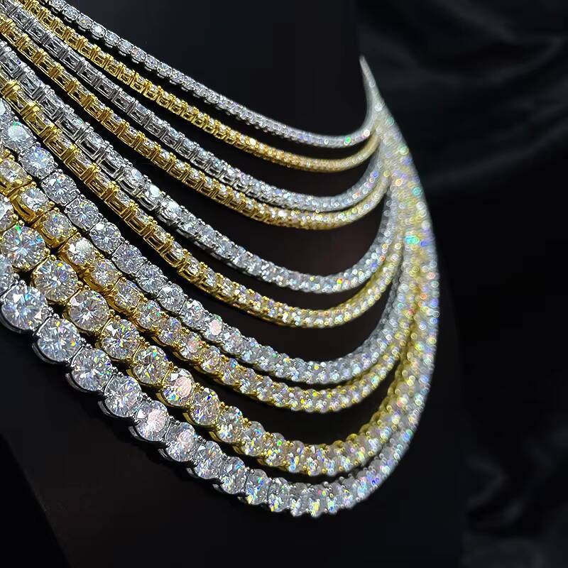 HipHop 3MM 4MM 5MM Couple Tennis Chain Cubic Moissanite VVSia S925 Silver Plated 18K Gold Tennis Necklace Bracelet for Men and Women