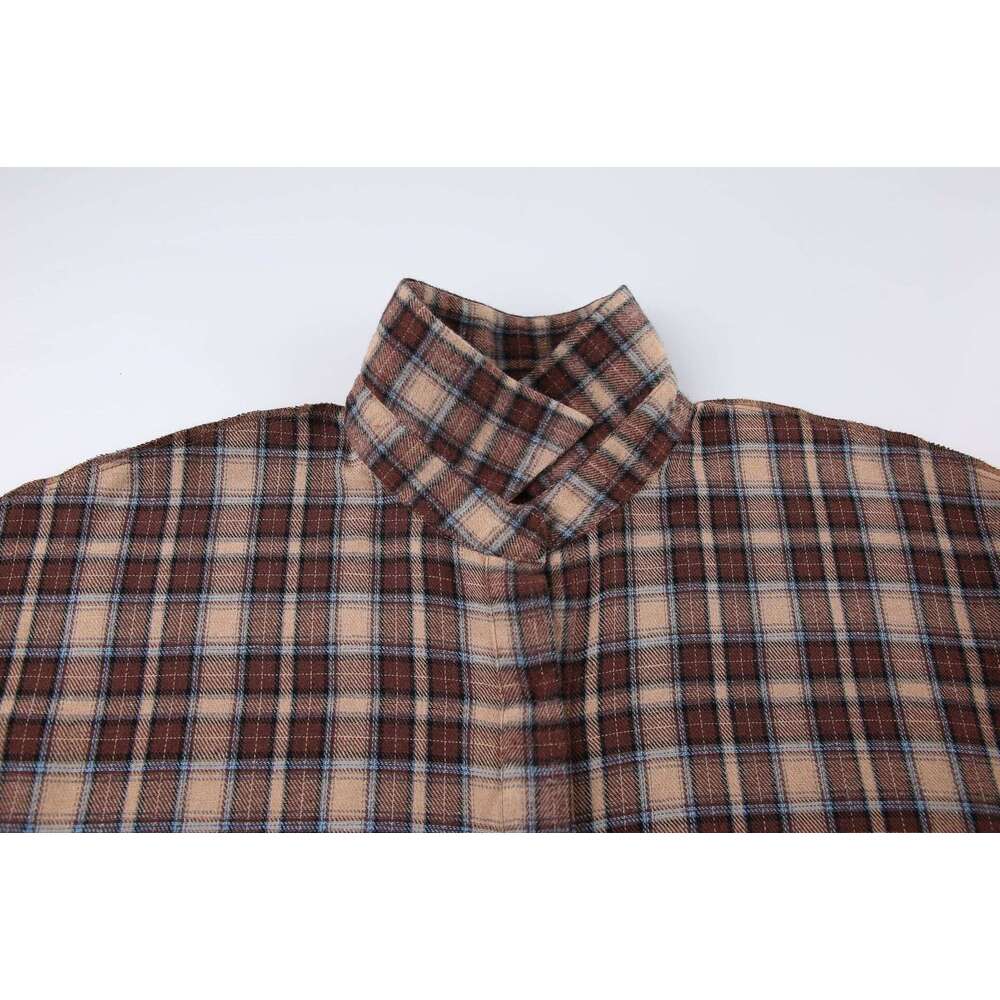 European-style cross-border spring vintage for women, long design, stylish base layer, loose fit plaid shirt
