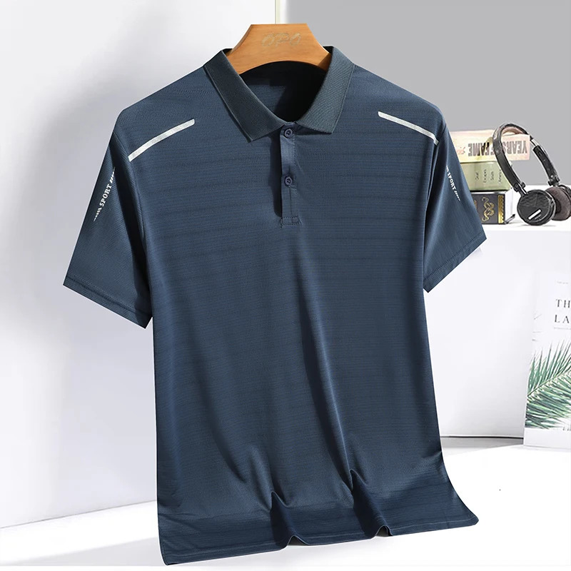 Summer Ice Silk Polo Top Short sleeved Polo Collar Quick Drying Sports Shirt Trendy and Fashionable Thin Breathable T-shirt 260304