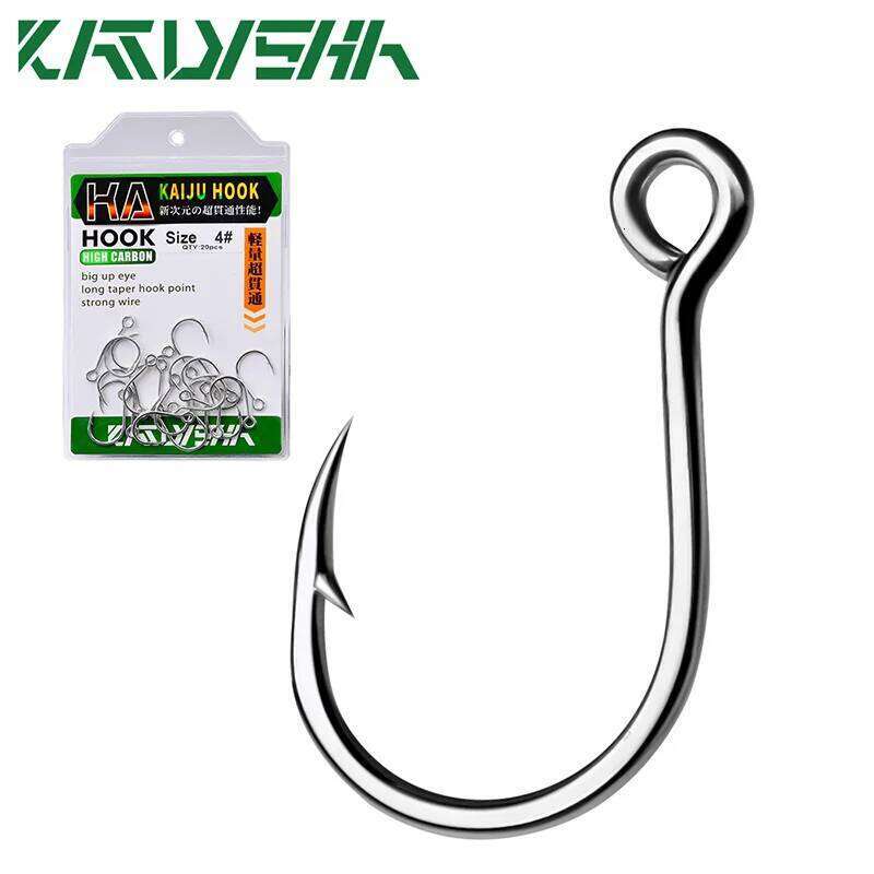 KATYUSHA 20pcs Big Eye Single 6-4-2-1-1/0-2/0-3/0 High Carbon Steel Fishing Hooks Barbed Sharp Fishhooks for Lure Pesca S260305