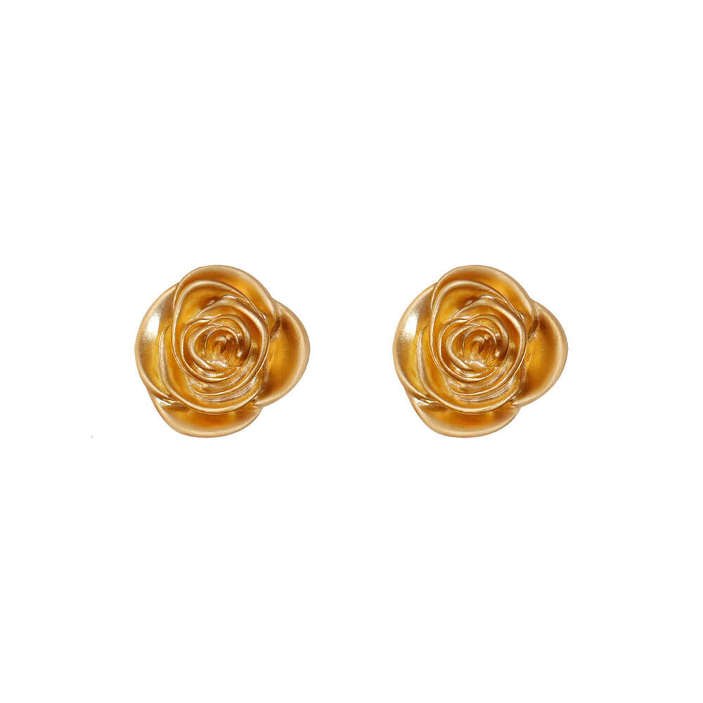 Vintage Hong Kong-style Matte Rose Flower For Women Versatile Earrings And Accessories