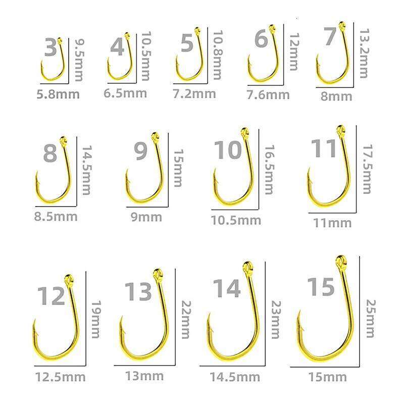 Funny100pcs Box Gold Color With Ring Tube Pay Iseini Barbed High Carbon Steel Sea Fishing Hooks S260305