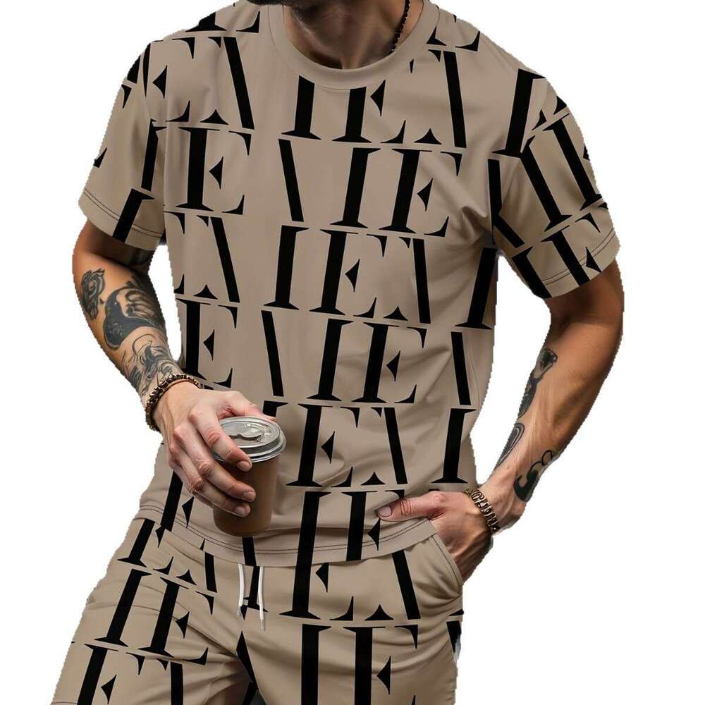 2025 Summer New Men's Casual Fashion Sports Trend Round Neck Lightweight Comfortable Short Sleeve Long Pants Set