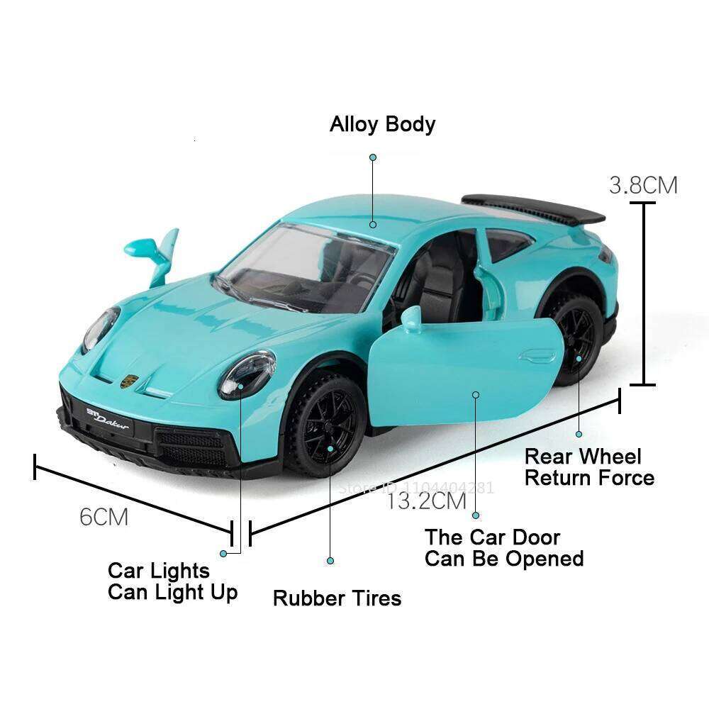 1:32 911 DaKar Alloy Sports Car Model Diecast Toy Ornament Doors Opened Sound Light Pull Back Miniature Models Toddler Kids Gift Z260307