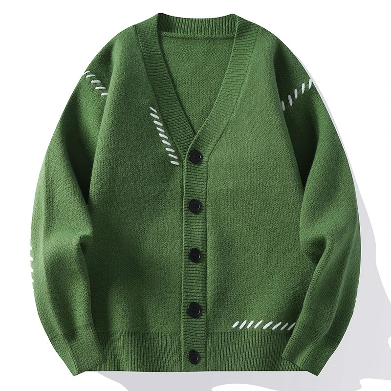 Autumn Winter V-Neck Knit Cardigan Men Harajuku Patchwork Loose Knitted Sweater Outerwear Coat Mens Fashion Casual Streetwear 260306