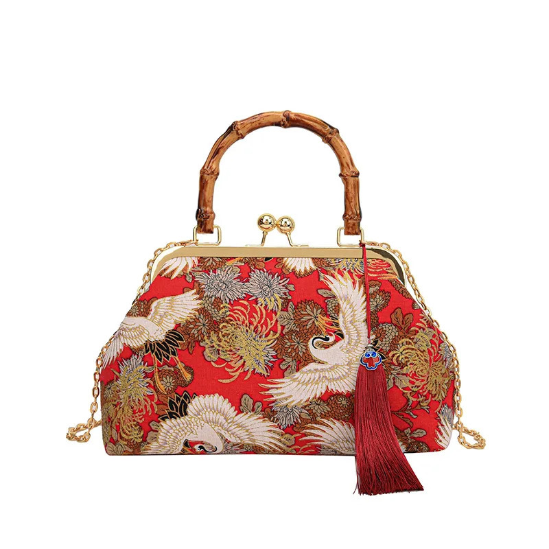 Fashion Chinese Cheongsam Red Women Handbag Casual Shoulder Bag Crossbody Evening Clutch Clips Female Phone Purse 260307