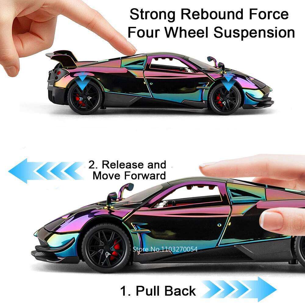 1:24 PAGANI Huayra Zonta HP Miniature Models Toys Alloy Diecast Car Doors Opened Sound Light Pull Back Vehices Fashion Ornaments Z260307