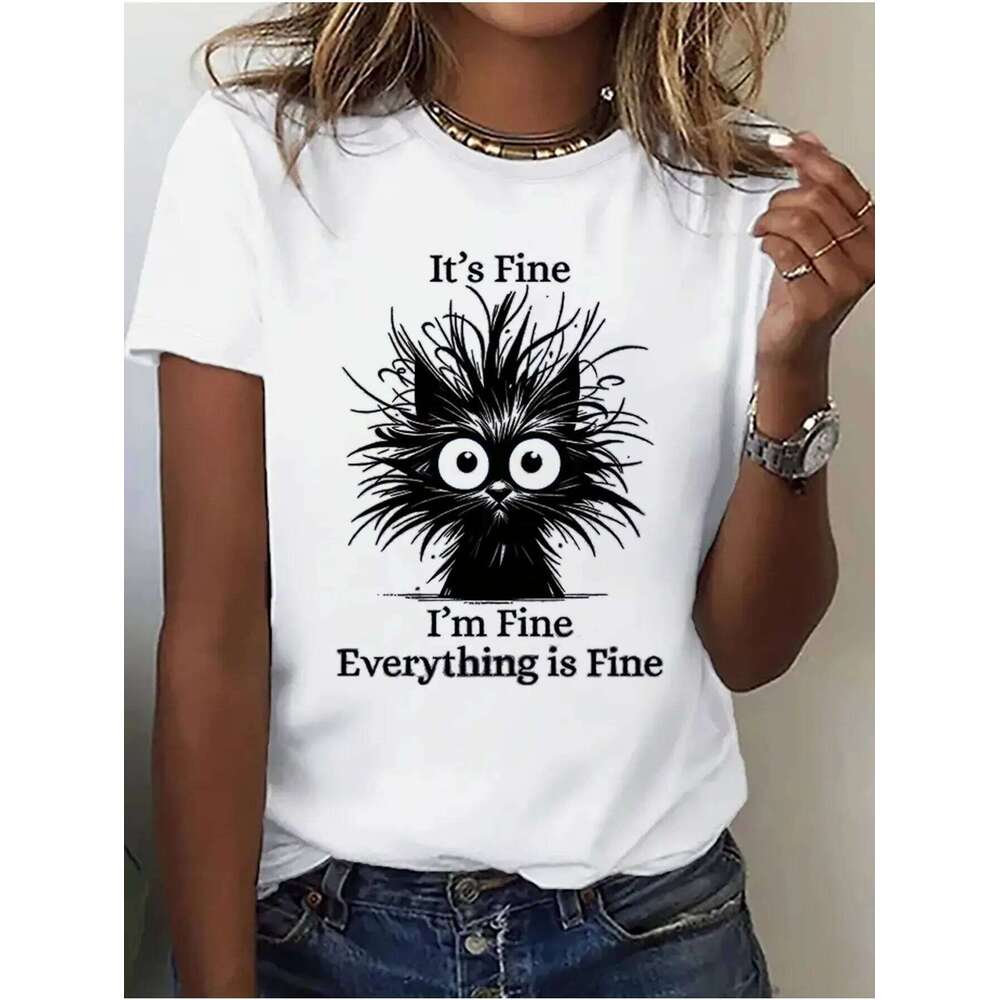 Fantastic "It Doesn'T Matter I'M Fine Everything Is Fine" Ladies' Cat T-Shirt Versatile High-Quality Leisure Sports Women