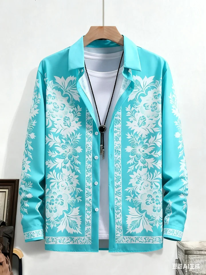 Mens Longsleeved Plant Vine French 3D Printed Shirt Hawaiian Beach Vacation Outdoor Party Outer Wear Xmas Dress Man 260228