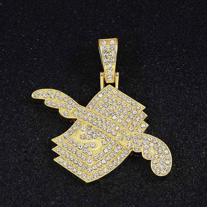 Gold HIPHOP Dollar Wings Cuban High-Quality Electroplated Color-Retaining Hip-Hop Pendant Men's Necklace