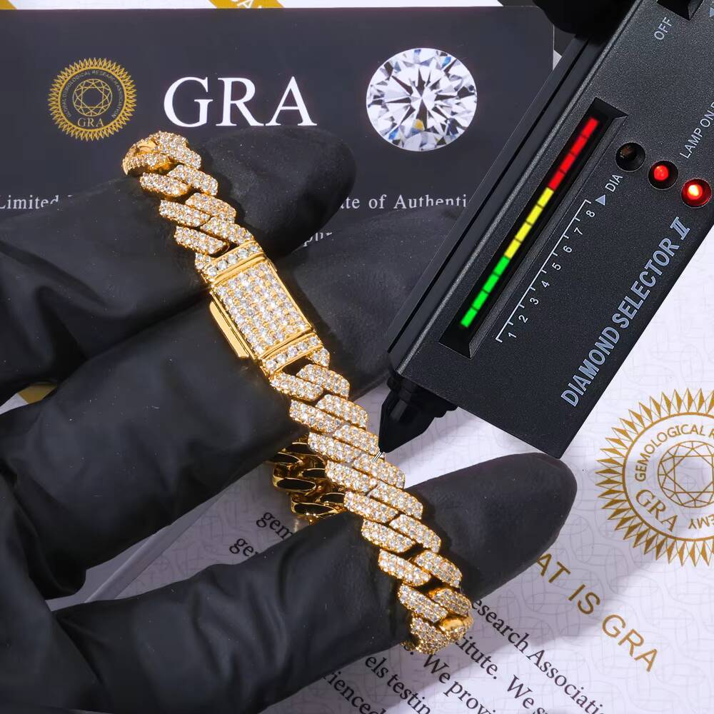 NUOYA 8MM Flip Button Hip Hop 925 Silver Cuban Link Chain Bracelet Iced Out VVS Moissanite Fine Jewelry for Men Women