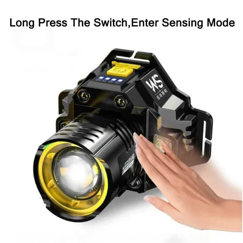 Powerful COB LED Headlamp 18650 Rechargeable Motion Sensor Headlight IP44 Waterproof High Lumen for Fishing Camping Hiking H260307