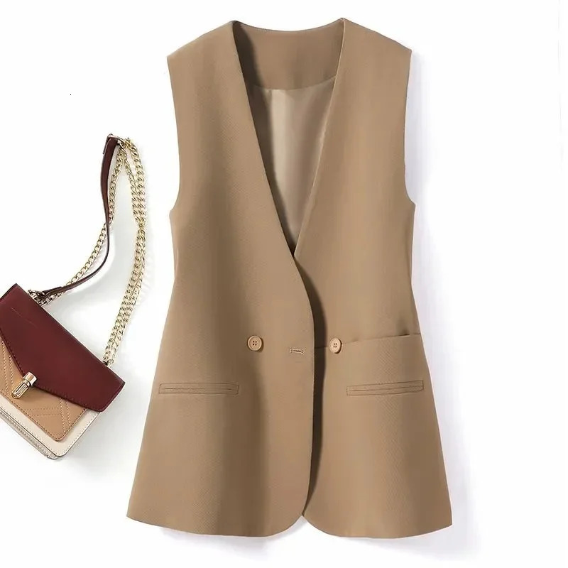 Womens Vest Jacket Korean Fashion Spring Summer Sleeveless Suit Femme Blazer Waistcoat Tops 260306