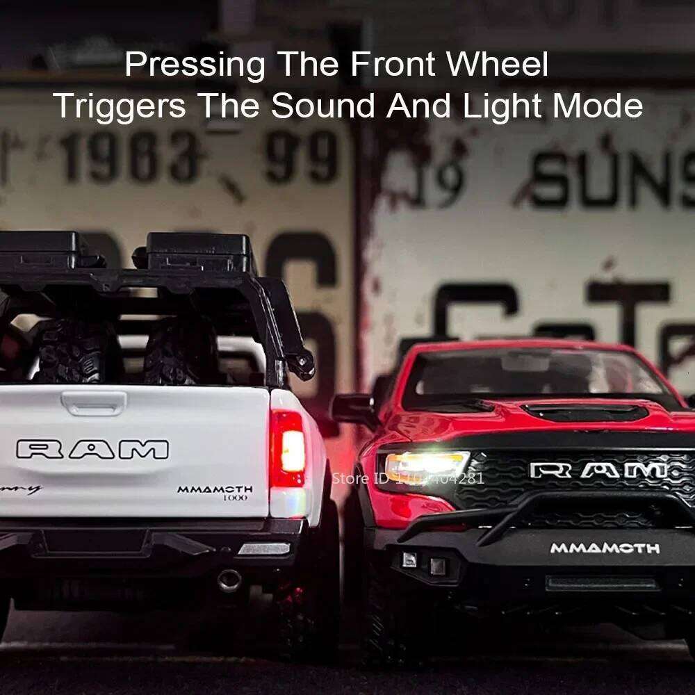 1:32 Mammoth RAM Alloy Miniature Model Diecast Pickup Toys with Sound Light Pull Back Doors Opened Metal Vehice for Boy Toy Gift Z260306