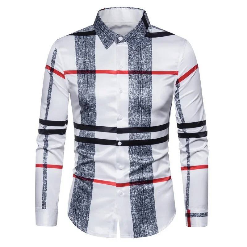 New 2025 Business Casual Plaid Men's Formal Workwear Wedding Dress Slim Social Party Clothes Khaki Checked Shirt 6XL