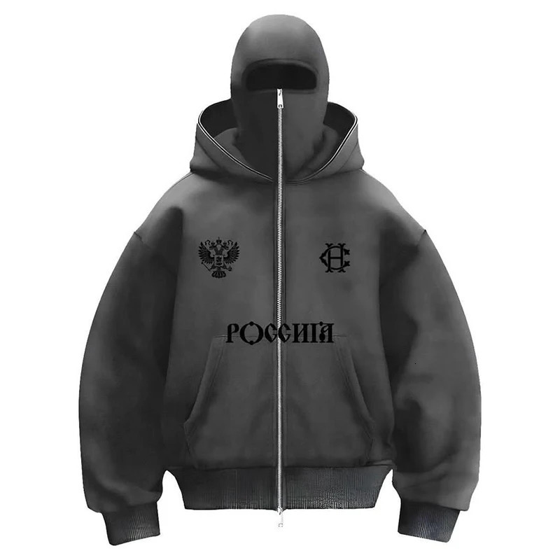 Mens Winter Letter Zipper Hoodies Chic Face Mask Warm Hooded Sweatshirts Casual Vintage Sports Jacket Outdoor Activities 260304