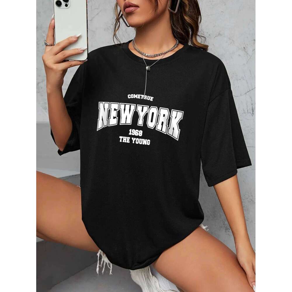 When 1968 The New York Is Young Woman Oversize Daily Tshirts Creativity Streettshirt Individual Casual Clothes XJ260306