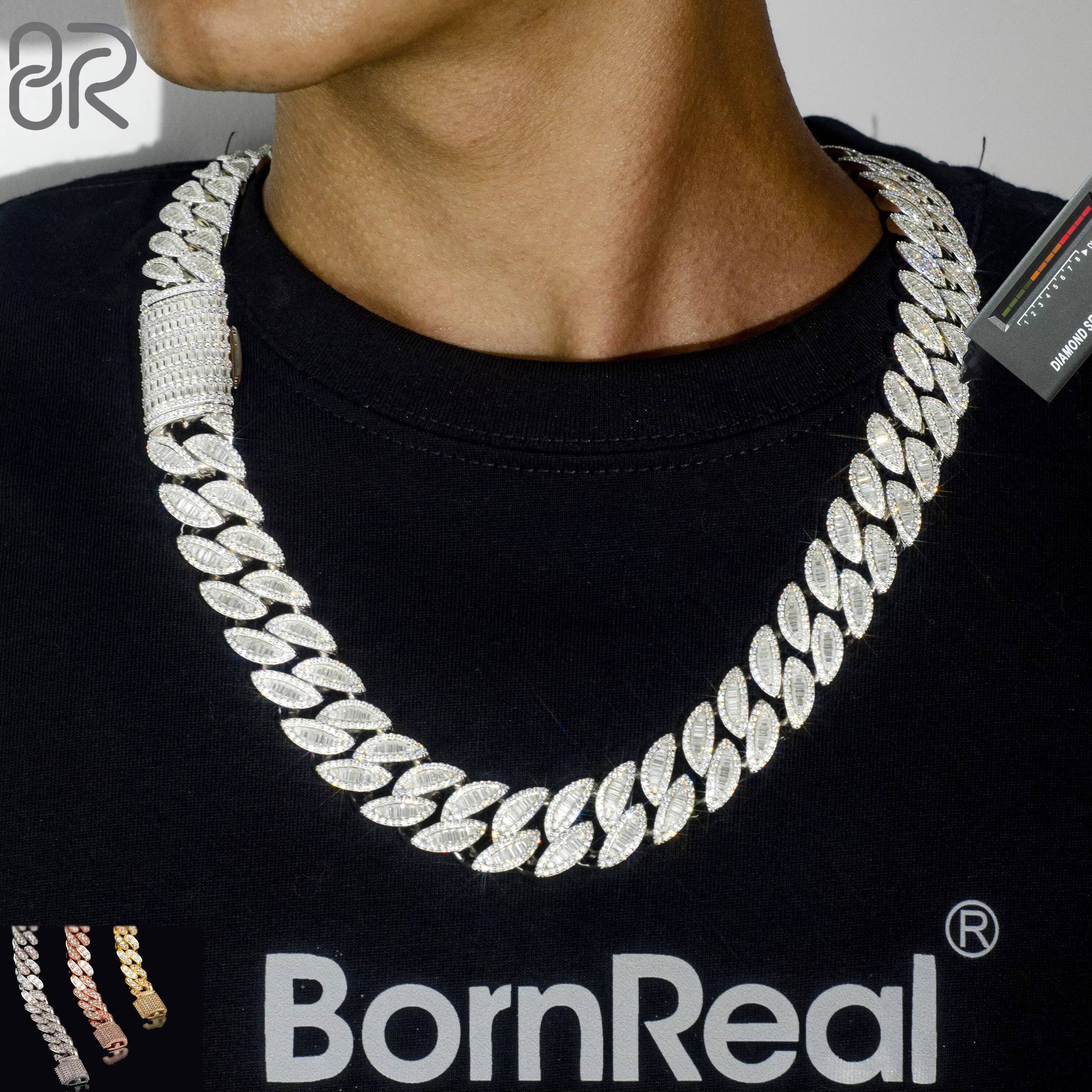 Custom Baguette Moissanite Cuban Link Bracelet Chain Men Hip Hop Style Iced Out 925 Silver VVS Diamonds Necklace Fine Jewelry