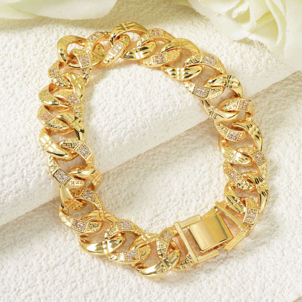 Manufacturer Export Cross-Border European and American High-Quality Flat Chain Inlaid with Diamonds Hip-Hop Cuban Necklace Rhinestone Bracelet Wholesa