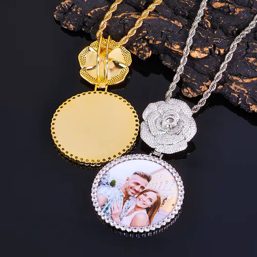 Hip-hop Rose Buckle Round Photo Pendant Creative Memorial Frame Trendy Versatile Accessories for Cross-border Market