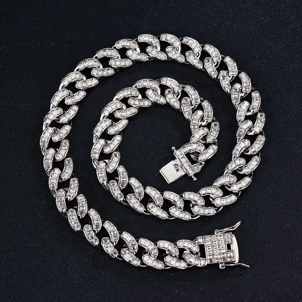 15mm Square Diamond Cuban Chain High-Quality Fashion Alloy Rhinestone Unisex Hip-Hop Necklace Factory Wholesale