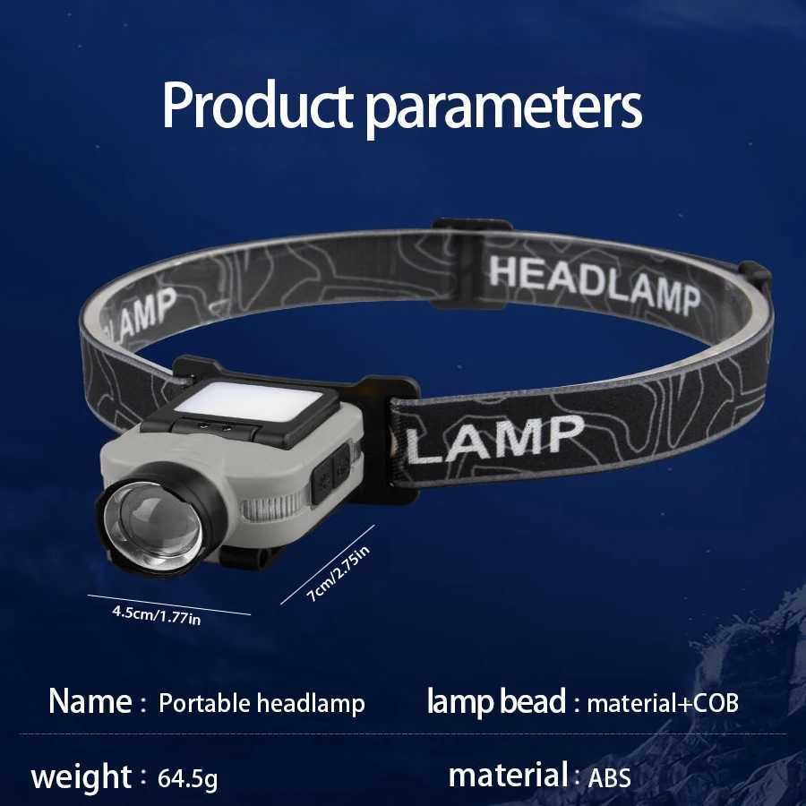 Rechargeable HeadlampMultiple ModesBright LED Head LightHands-Free Portable LightOutdoorRepairIndustrial WorkFlash Strobe H260307