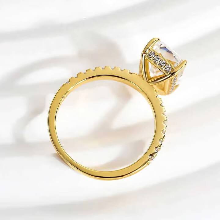 VOAINO Luxury International Standard Ring Size 9k/Pt950 1 CT Radiant Cut Diamond Four Claw Prong Gold Ring for Women