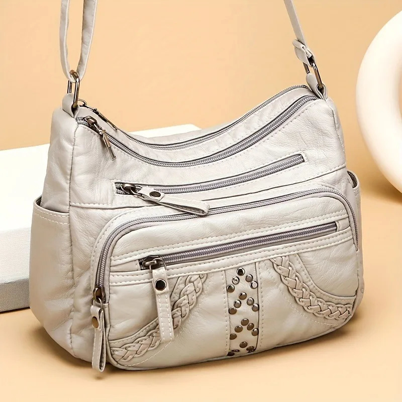 1pcs PU Leather Soft Multi-Pocket Crossbody Bag Large Capacity Minimalist Casual Shoulder Fashionable shoulder bag 260306