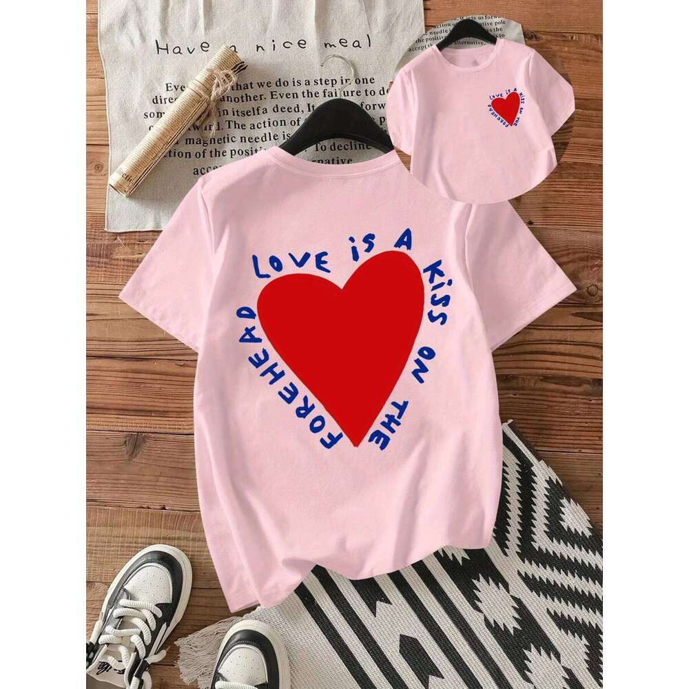 Women'S Crew Neck Short Sleeve Geometric Heart Print Regular All-Season Comfort Tee for Casual Attire Aesthetic Clothes XJ260306