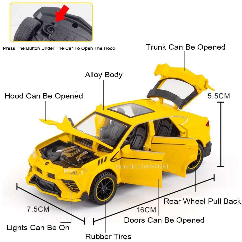 1:32 Scale URUS SIAN Model Toys Alloy Diecast Cars with Sound Light Pull Back Rubber Tires Metal Vehices Collecting Hobbies Gift Z260306