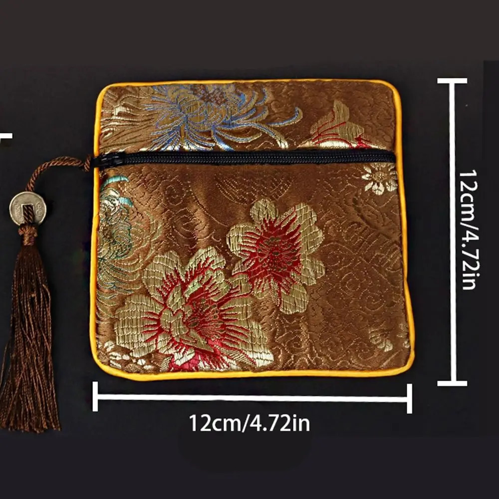 Cloth Embroidery Coin Pouch Tassel Copper Cash Pendant Jewelry Storage Bag Necklaces Case Bracelet Chinese Style 260307
