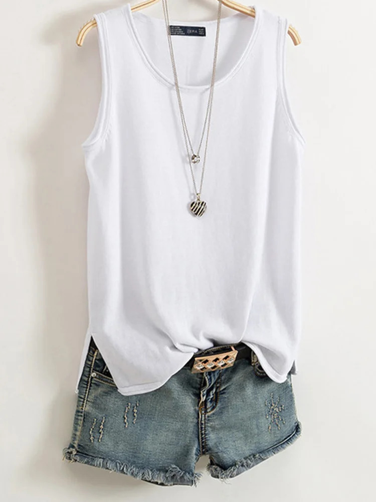 Cotton and Linen Camisole Womens Summer I-shaped Sleeveless Knitted Bottoming Shirt Short Outer Wear Loose Top Solid 260306