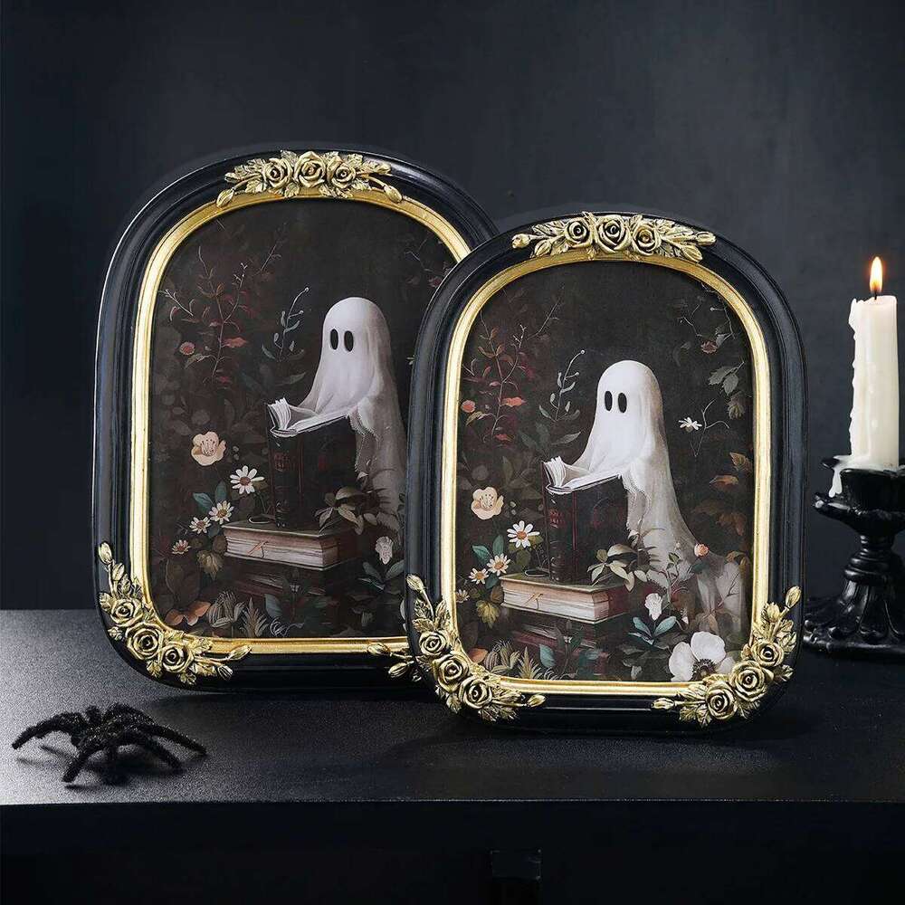 1PC,Halloween Decor Resin material ghost Reading rose arched home desktop decoration photo frame ornament H260306