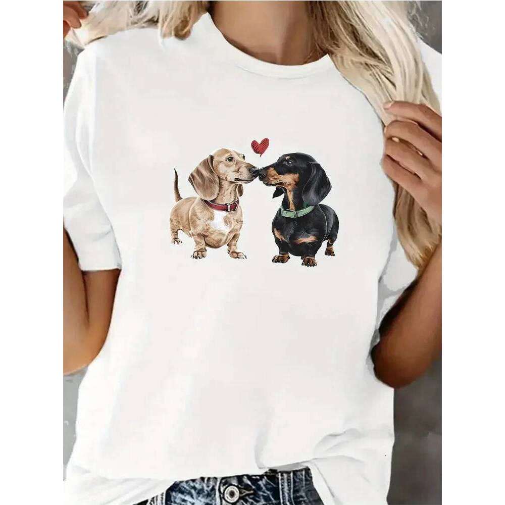 Women's Crew Neck Dachshund Print T-Shirt Fun Short Sleeve Casual Top Graphic T Shirts Summer Streetwear Y2K XJ260306 XJ260306