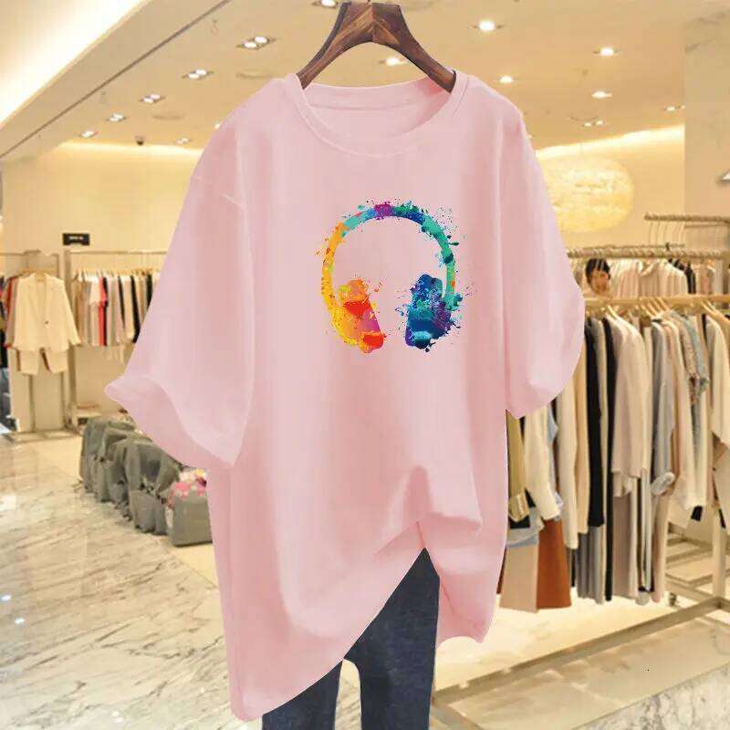 Women Fashion Pure Cotton Short Sleeve T-shirt Summer Casual Loose Chic Printing Top Tees Lady Basic Pullovers Y2k Clothes M-6XL XJ260306