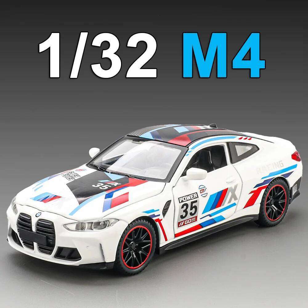 1:32 Scale M4 GTR Alloy Sports Car Model Diecast Toys Doors Opened Sound Light Pull Back Miniature Toy Popular Gift for Children Z260307