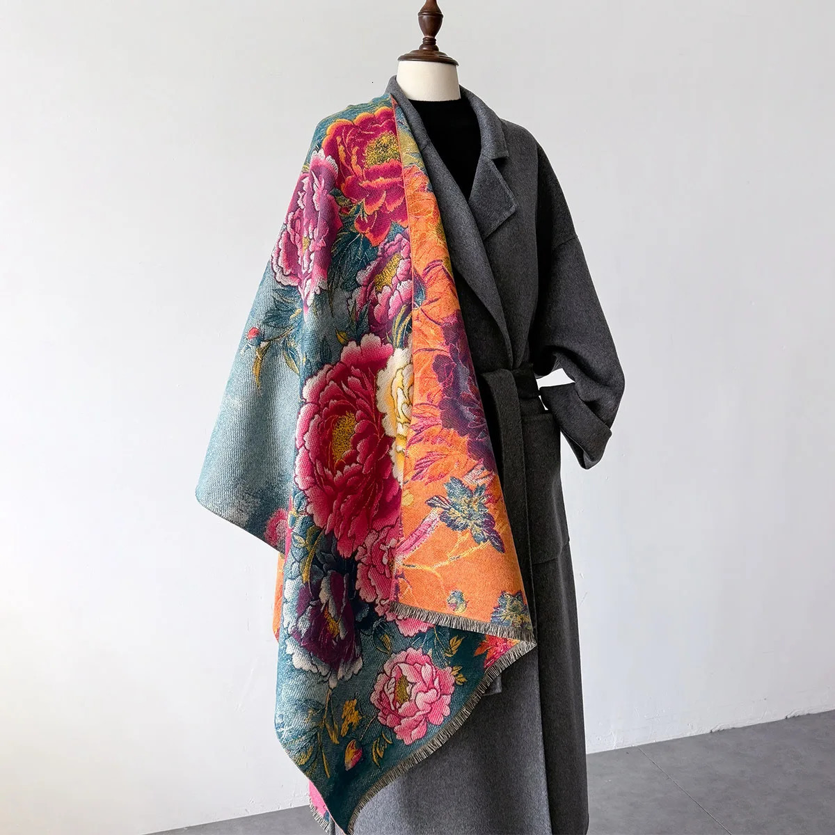 Warm Cashmere Scarf Women Shawl Floral Print Wraps Thick Blanket Winter Bufanda Pashmina Female Travel Poncho Stoles 260302