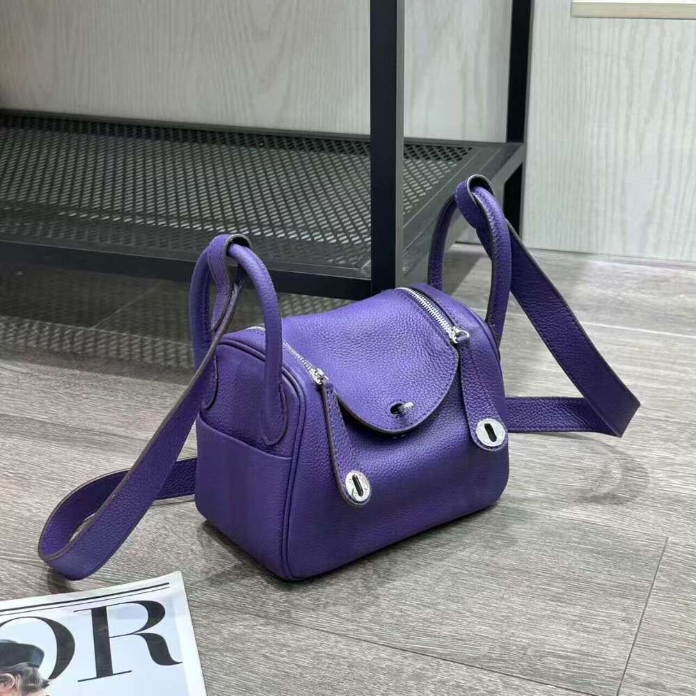 Top-layer cowhide rich purple Lindy large-capacity versatile pillow genuine leather women's shoulder and crossbody bag, doctor's bag