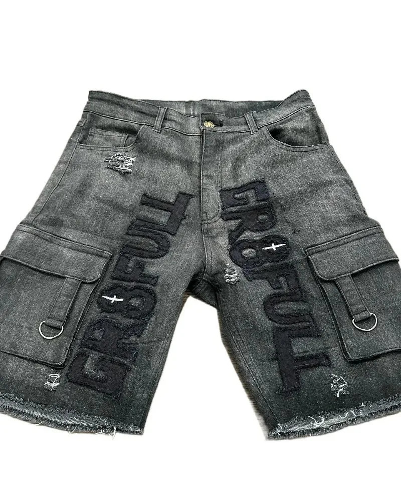 American Retro Letter Embroidery Tooling Denim Shorts Trend Gothic Y2K Harajuku Hip-hop Loose Sports Shorts Street clothes 260306