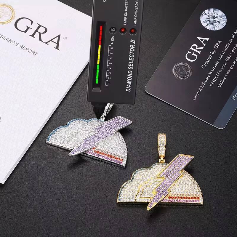 Unisex lightning Iced Out Moissanite Diamond S925 Pendant Necklace in Gold Plated Silver Charm Hip Hop Fine Jewelry for Men