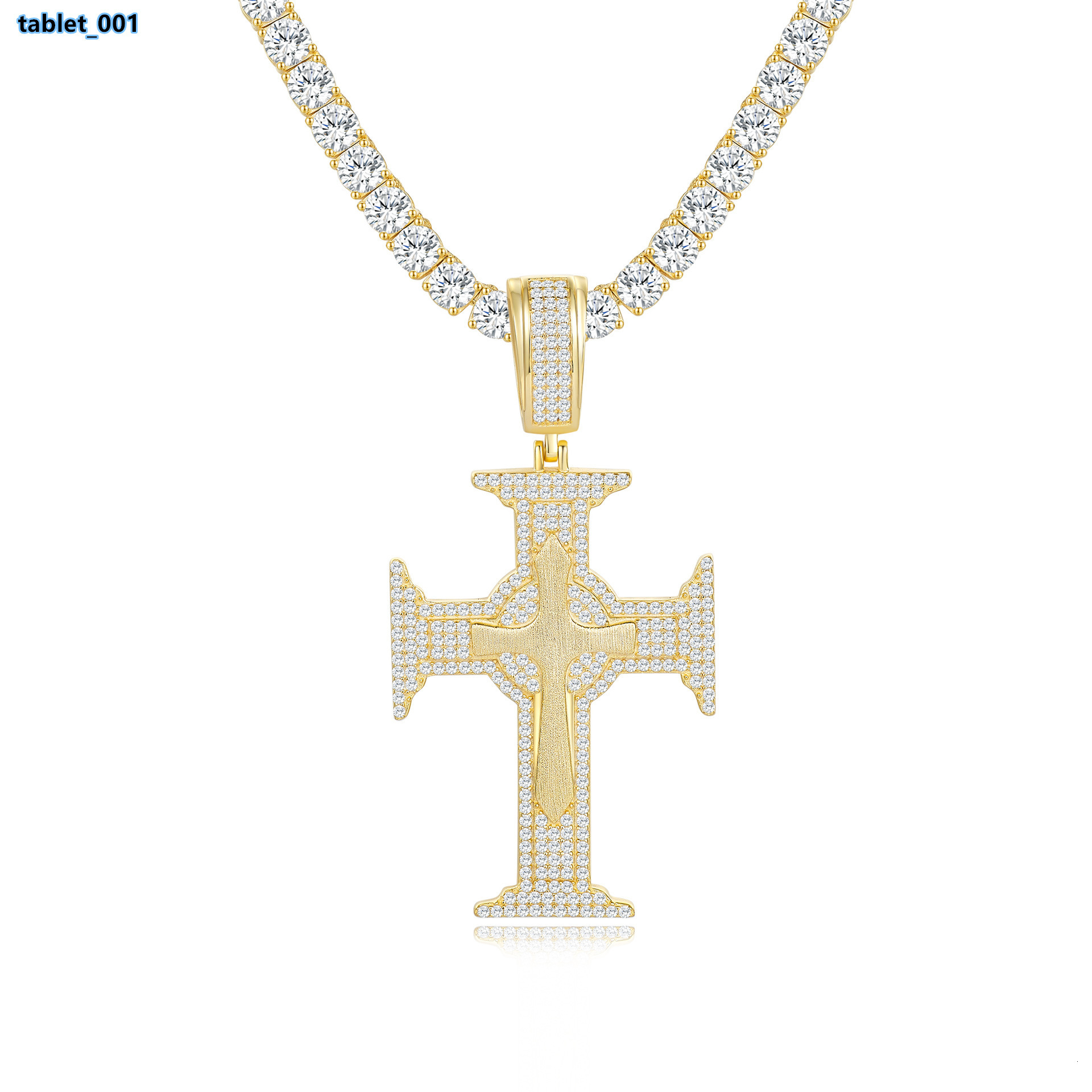 10K Solid Gold Moissanite Cross Pendant Necklace Unisex Italian Brushed Craft Luxury Hip Hop Fashion Jewelry