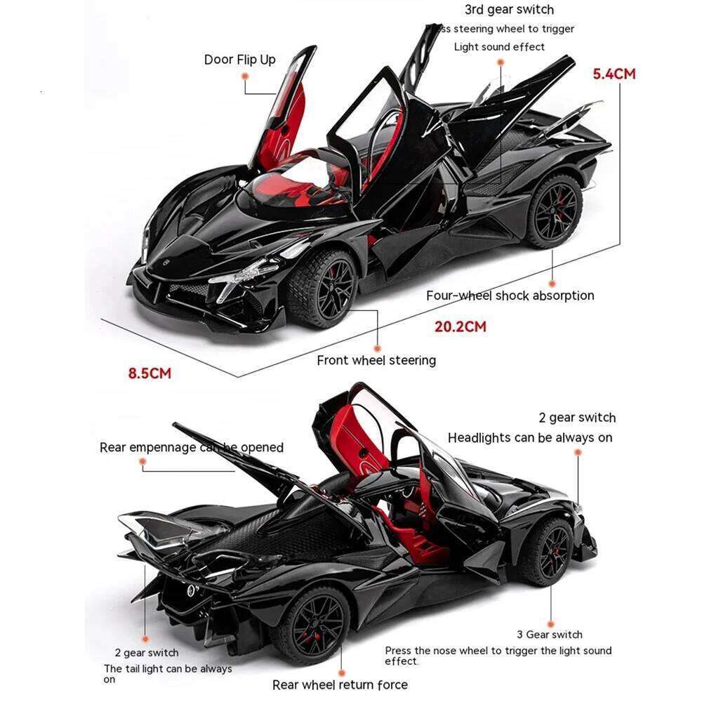 1:24 Apollo IE EVO Alloy Model Toy Diecast Car Doors Opened with Sound Light Pull Back Front Wheel Steering Sports Cars Boy Gift Z260306