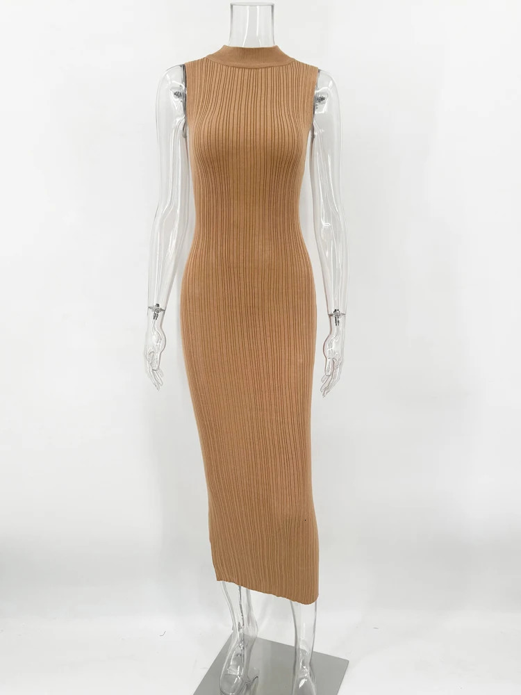 Tossy Sleeveless Knitwear Turtleneck Long Dress Female Slim Elegant Fashion Autumn Ribbed Knit Dress For Women Maxi Dress 260306
